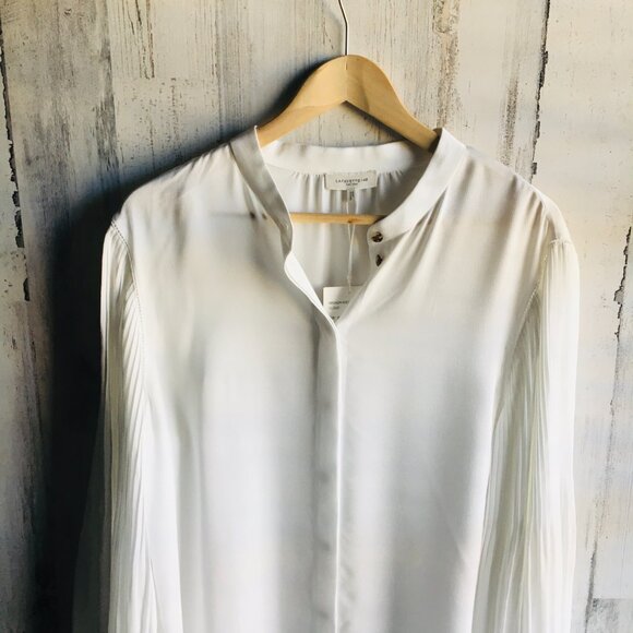 NWT Lafayette 148 Layla Plisse Pleated Sleeve Blouse Off-White Statement XL - Picture 2 of 16